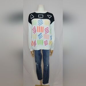 Tomboy Vintage 1990s Colorful Wool Blend Knit Sweater, Size Medium